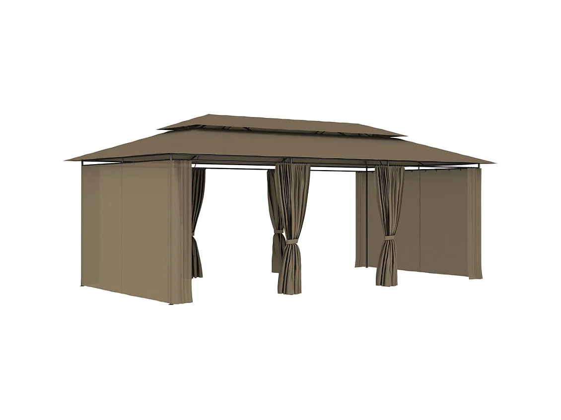 Gazebo con tende 600x298x270 cm Tortora 180 g/m²