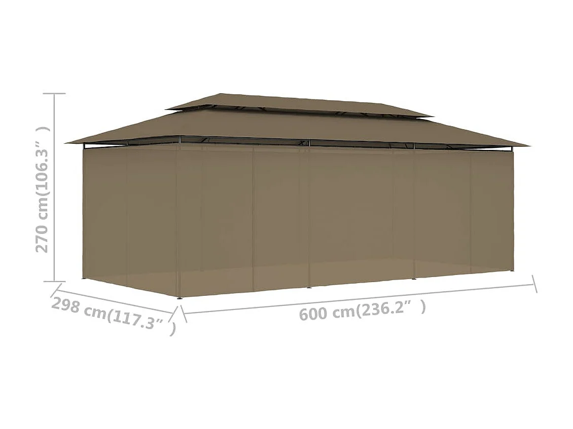 Gazebo con tende 600x298x270 cm Tortora 180 g/m²