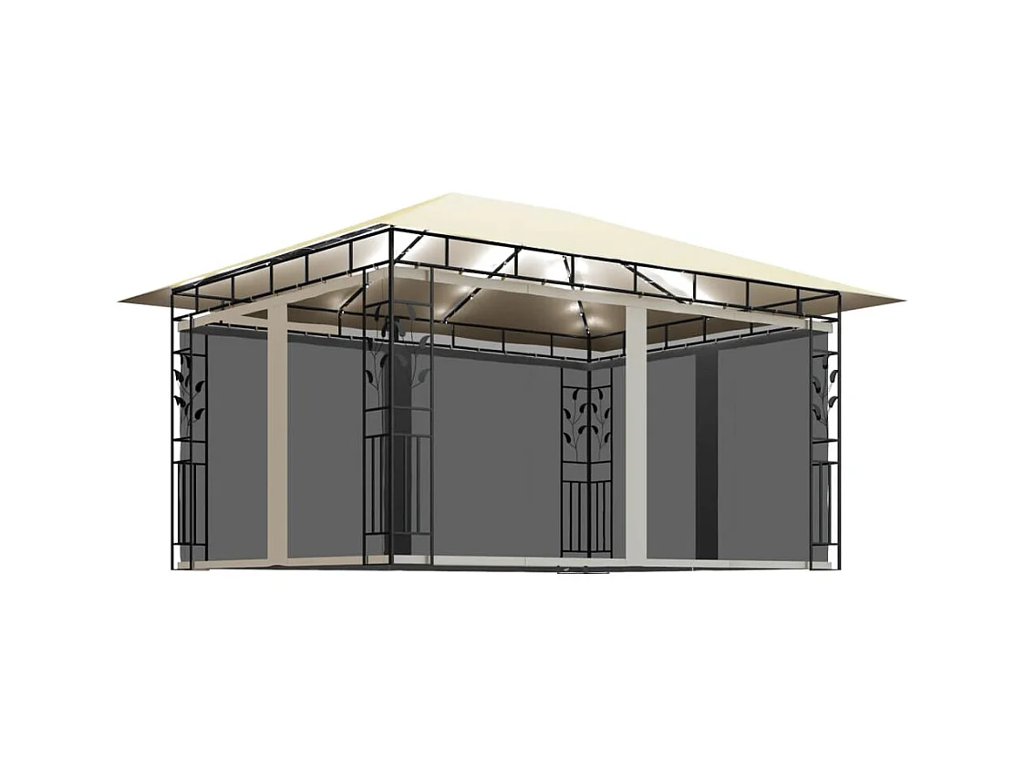 Gazebo con mosquitera y luces LED 4x3x2,73 m Crema