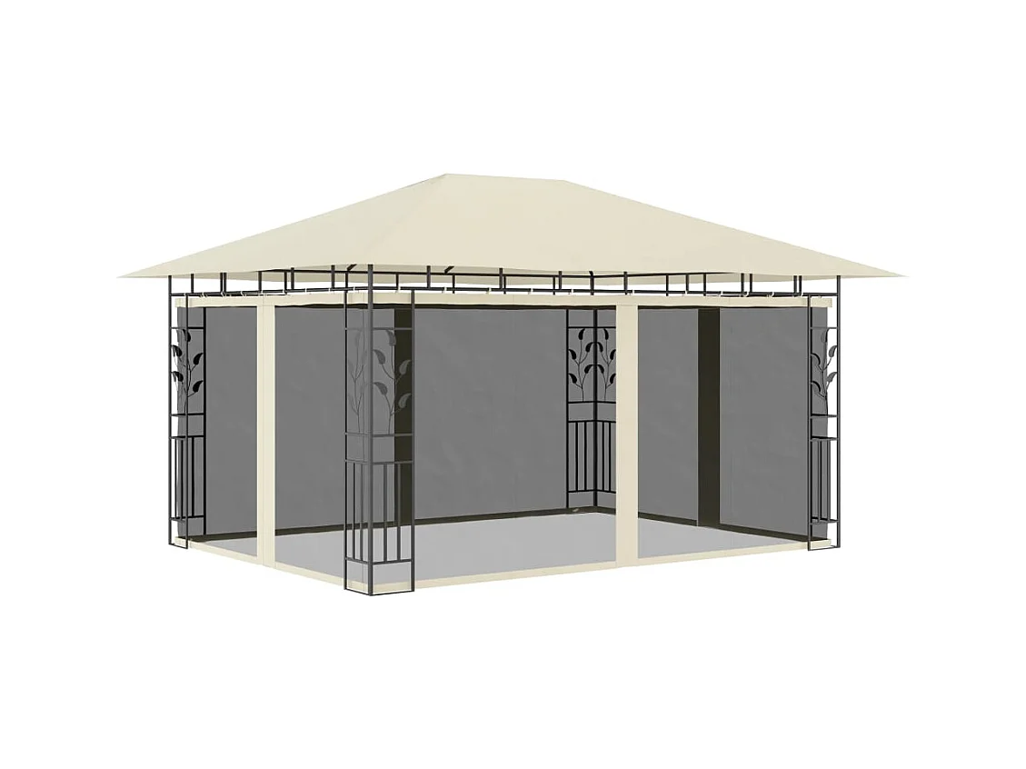 Gazebo con mosquitera y luces LED 4x3x2,73 m Crema