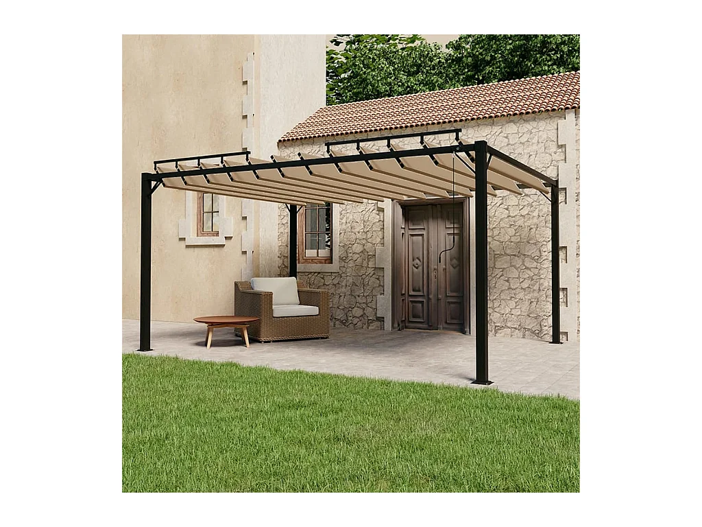 Cenador con techo de lamas 3x4 m Tejido Taupe y aluminio