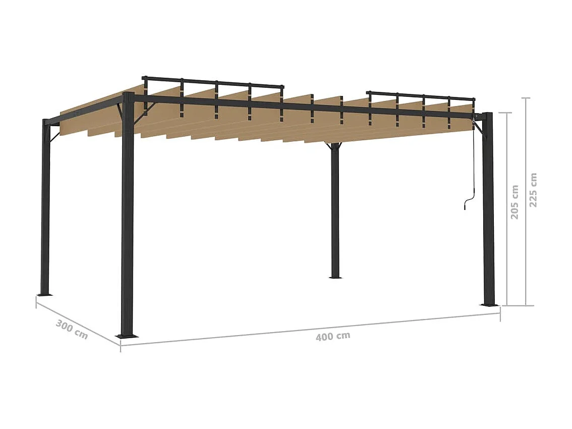 Cenador con techo de lamas 3x4 m Tejido Taupe y aluminio