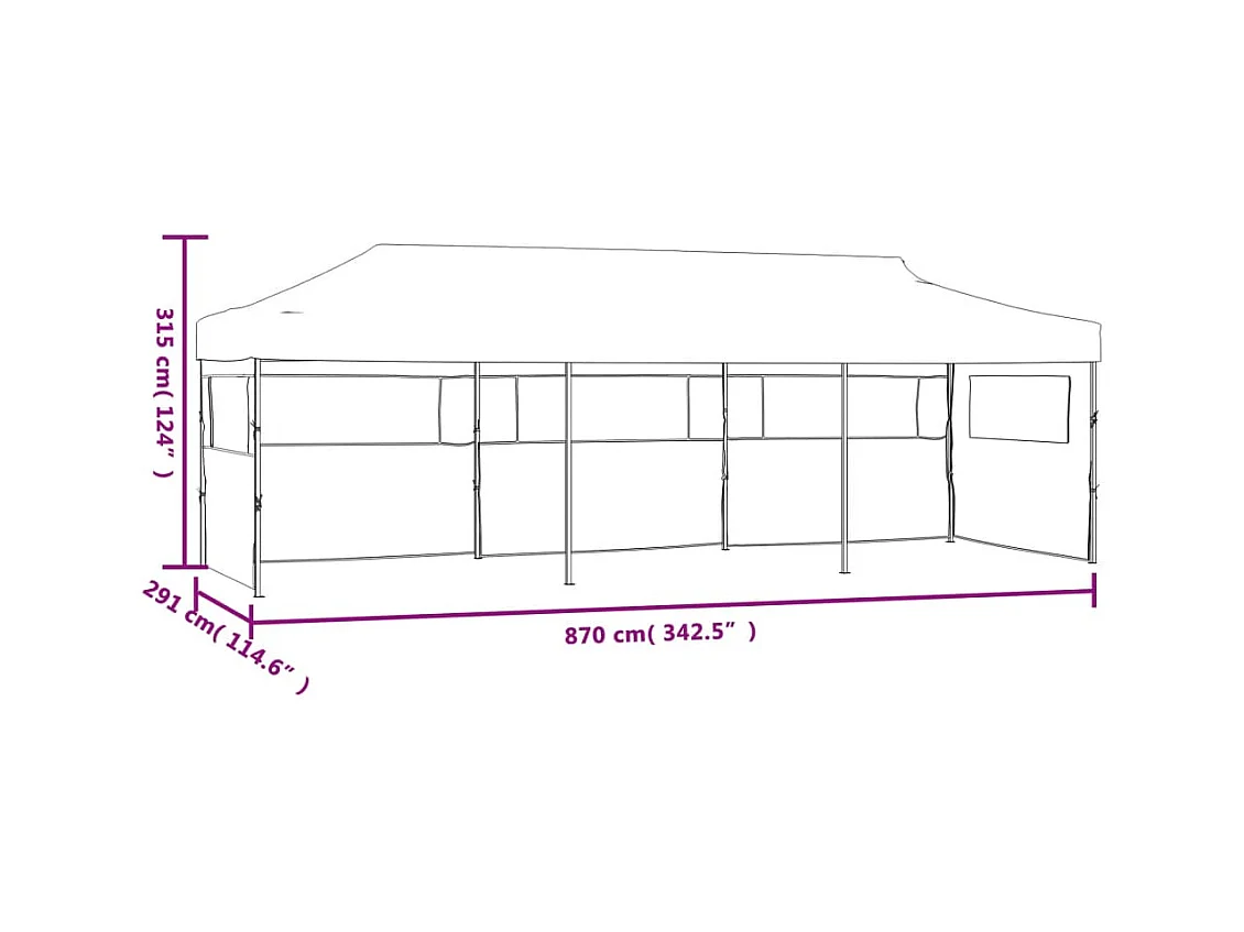 Carpa de recepción plegable emergente de color crema de 3 x 9 m con 5 paredes