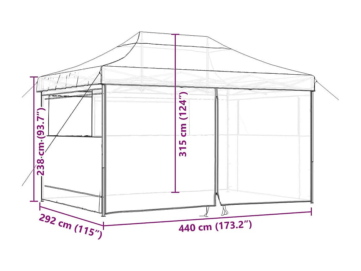 Carpa de recepción plegable retráctil con 4 paredes laterales en color topo