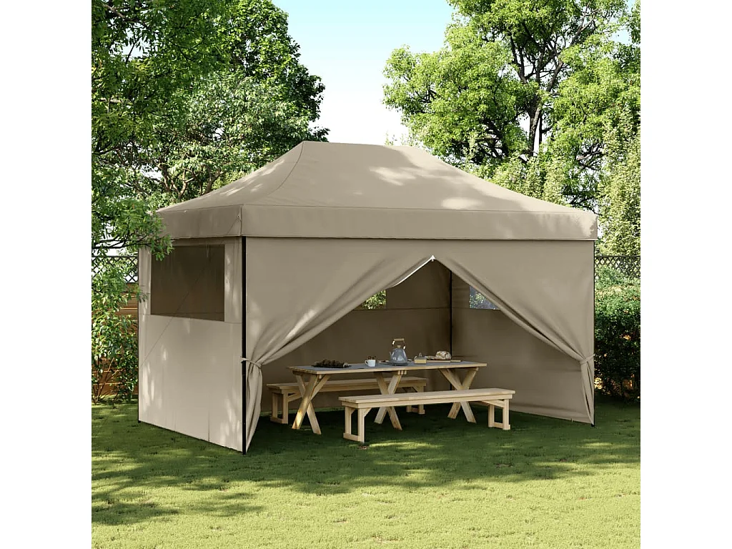 Carpa de recepción plegable retráctil con 4 paredes laterales en color topo