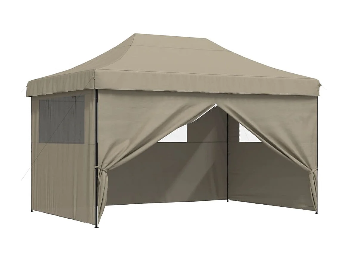 Carpa de recepción plegable retráctil con 4 paredes laterales en color topo