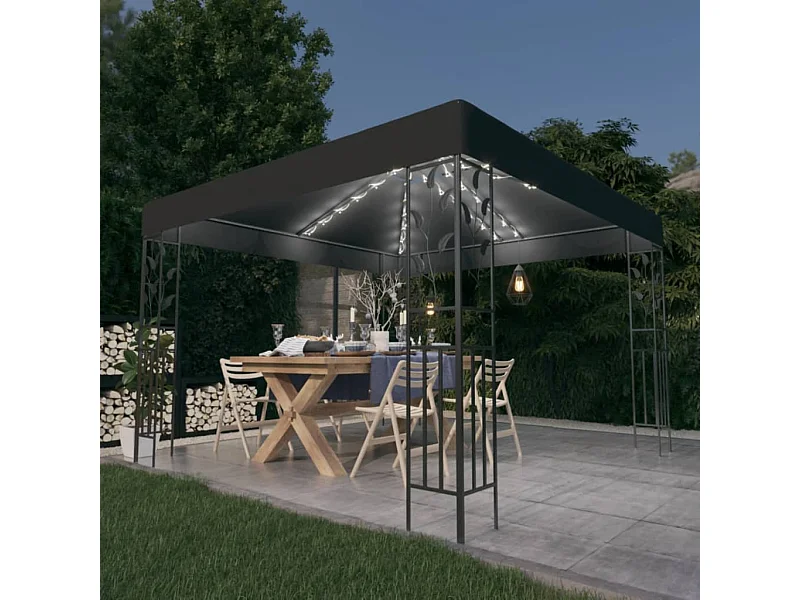 Gazebo con ghirlanda luminosa a LED 3x3 m Antracite