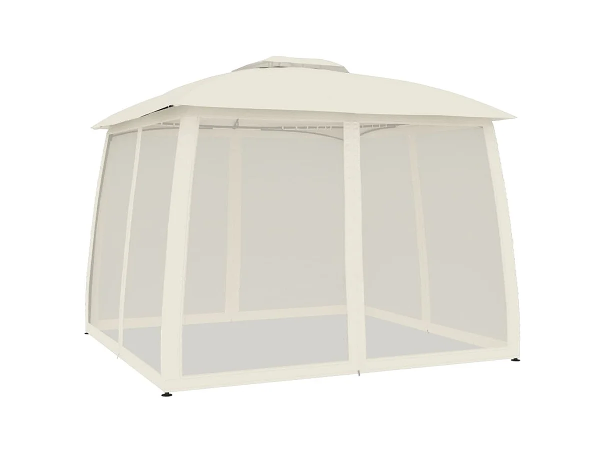 Gazebo con techo doble y paredes de malla de acero color crema