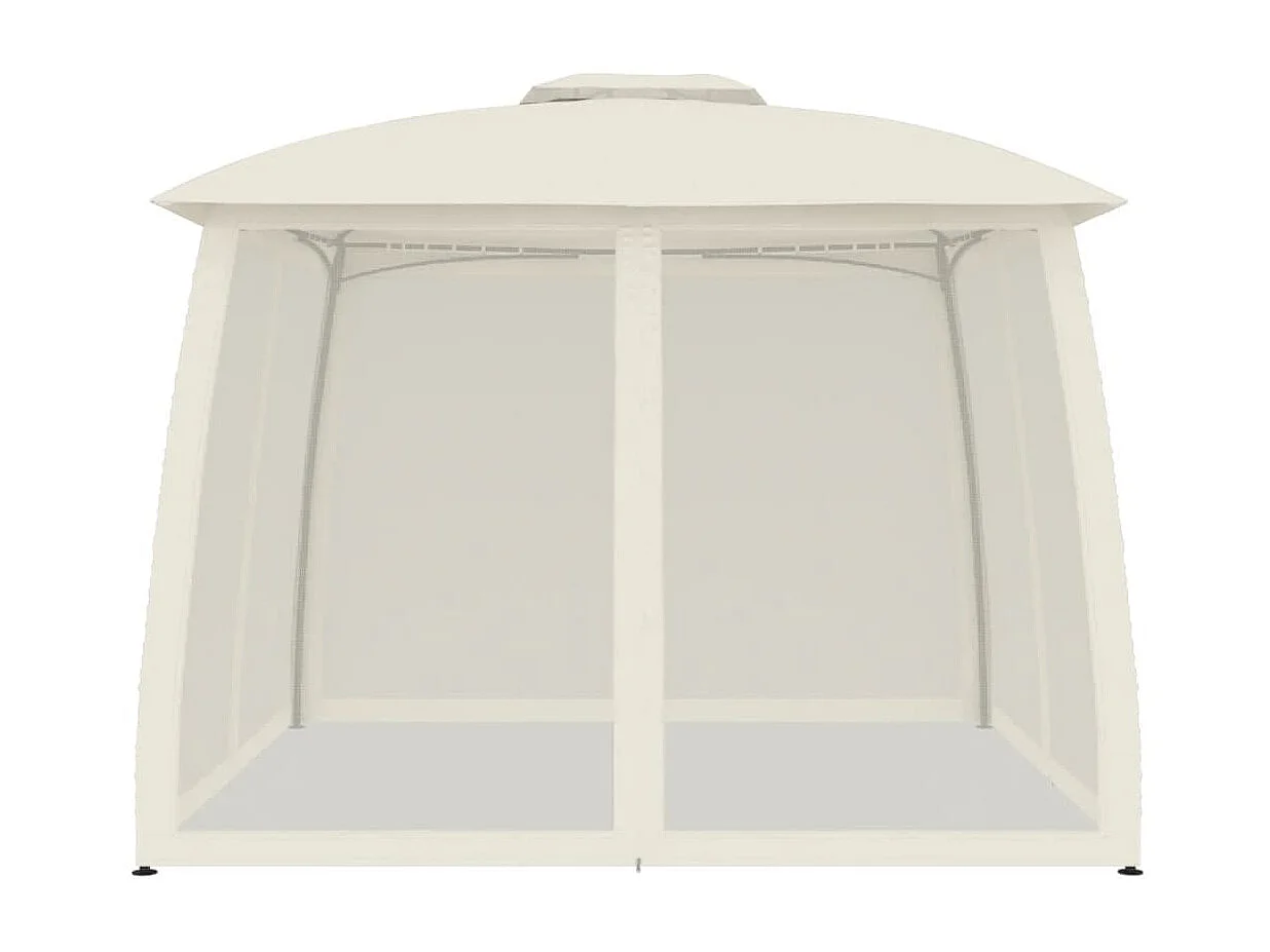 Gazebo con techo doble y paredes de malla de acero color crema