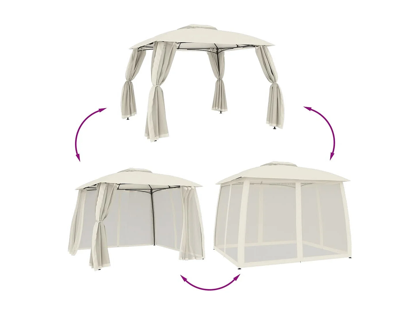 Gazebo con techo doble y paredes de malla de acero color crema