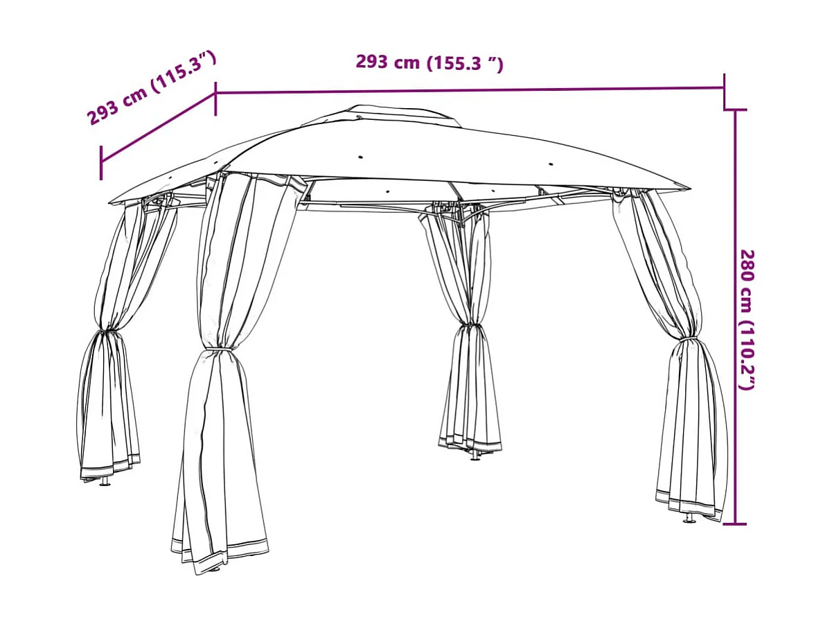 Gazebo con techo doble y paredes de malla de acero color crema
