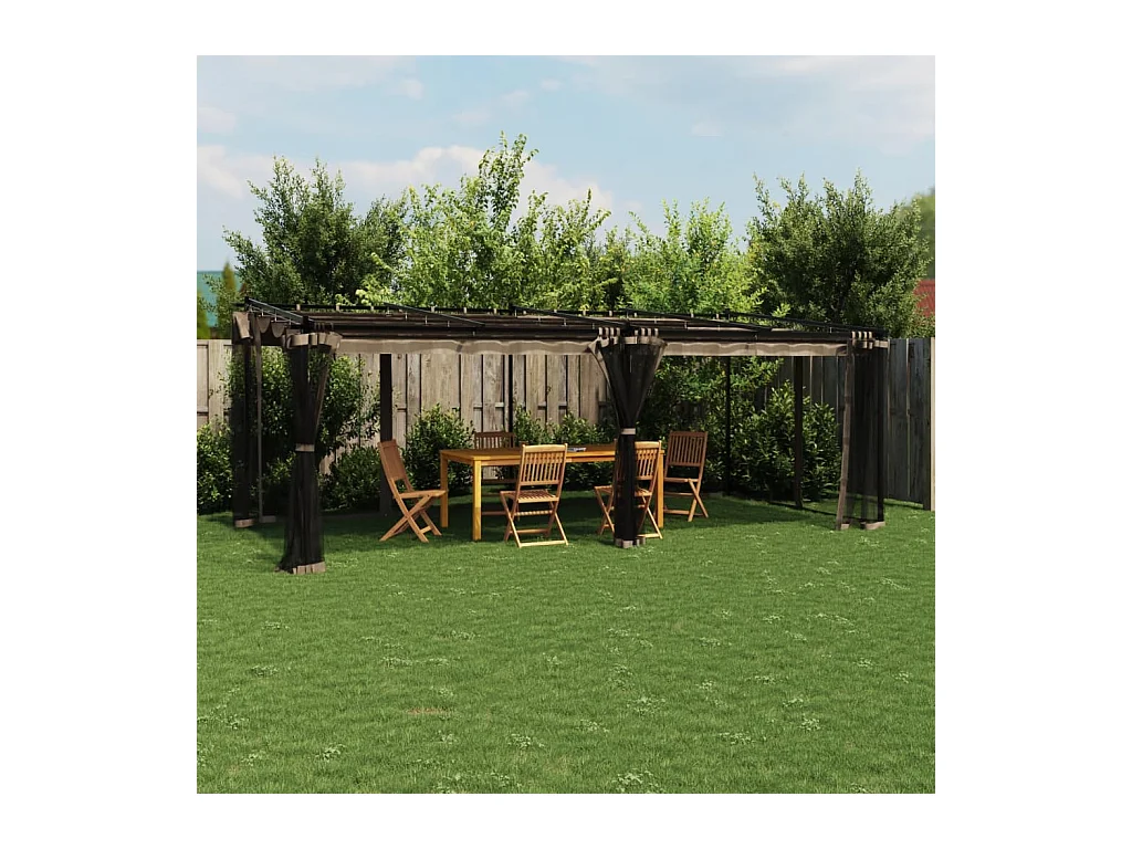 Cenador con paredes de malla color topo 6x3 m acero