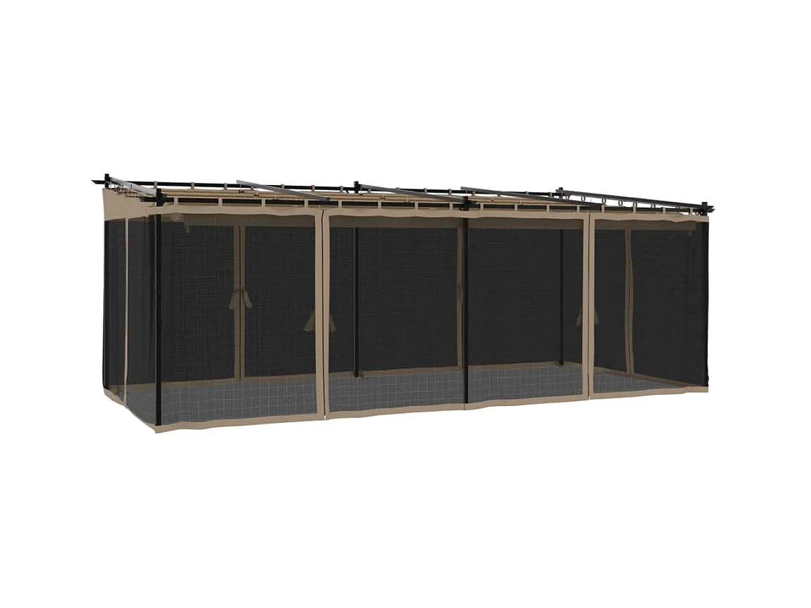 Cenador con paredes de malla color topo 6x3 m acero