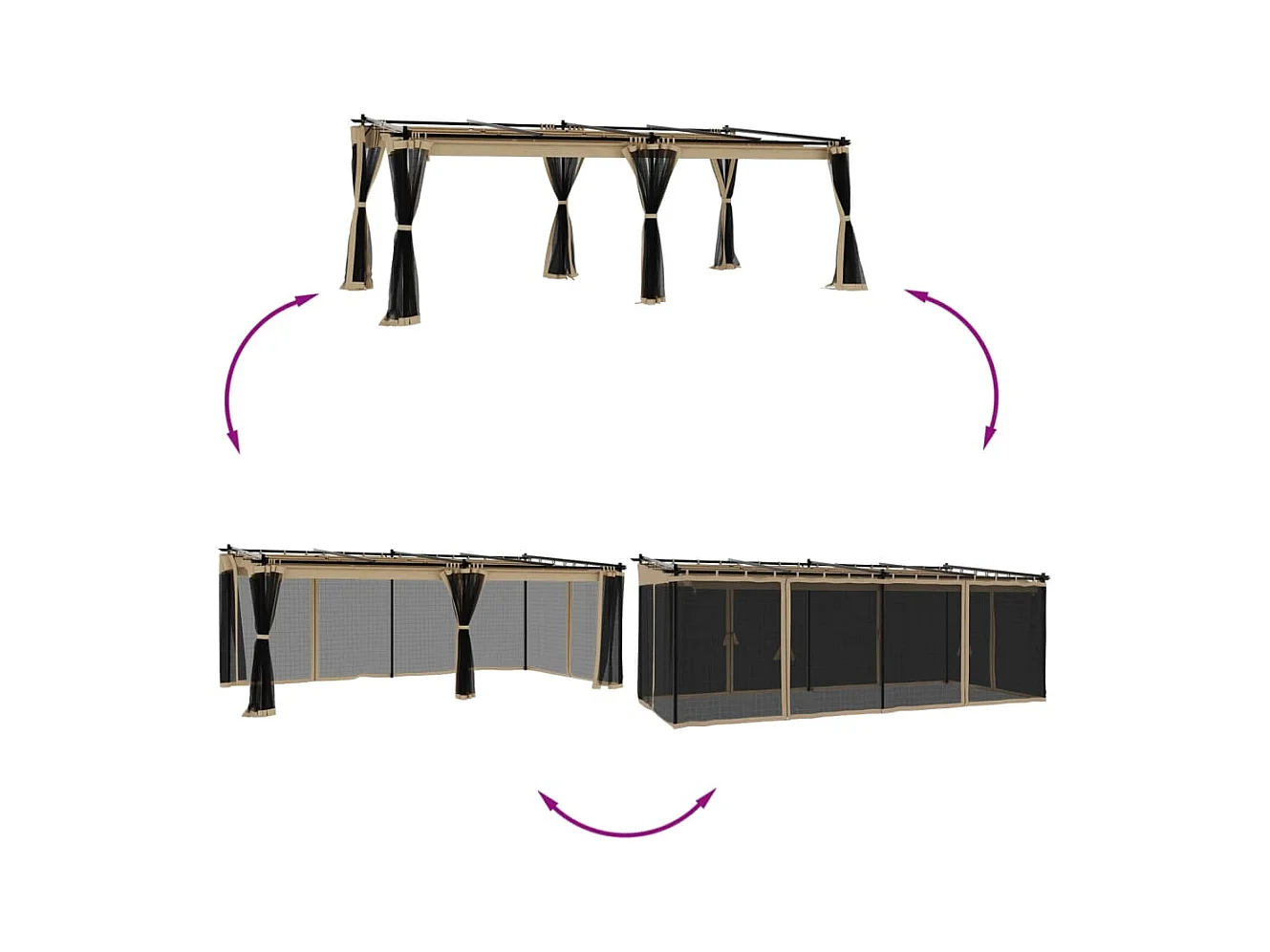 Cenador con paredes de malla color topo 6x3 m acero