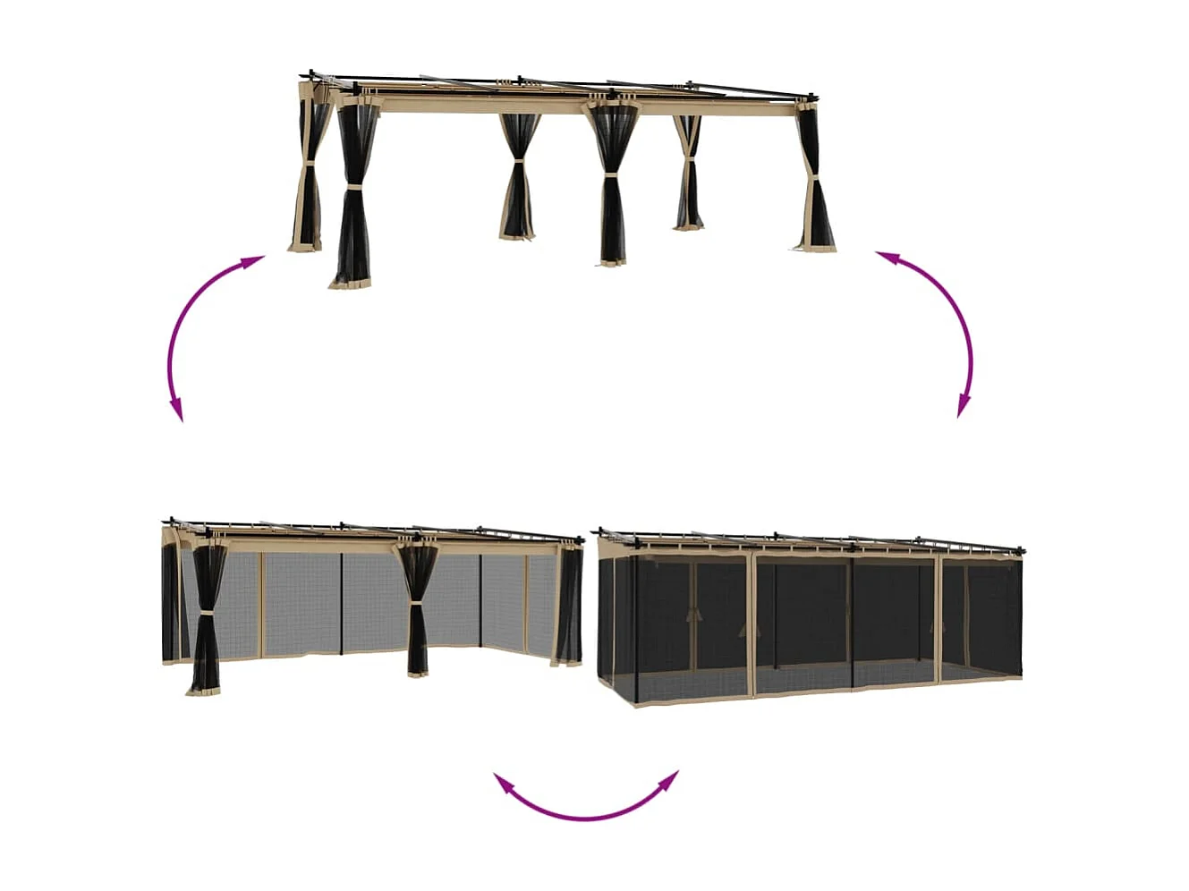Gazebo con pareti in rete color tortora 6x3 m in acciaio