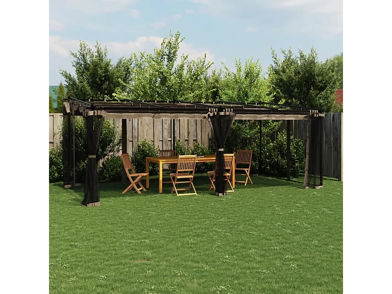 Gazebo con pareti in rete color tortora 6x3 m in acciaio