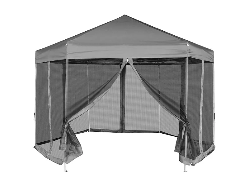 Carpa hexagonal con 6 paredes laterales Gris 3,6x3,1 m
