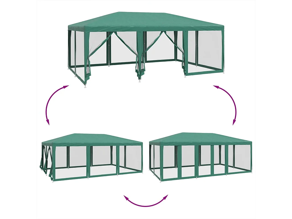 Tente de fête avec 10 parois latérales en maille vert 6x4m PEHD