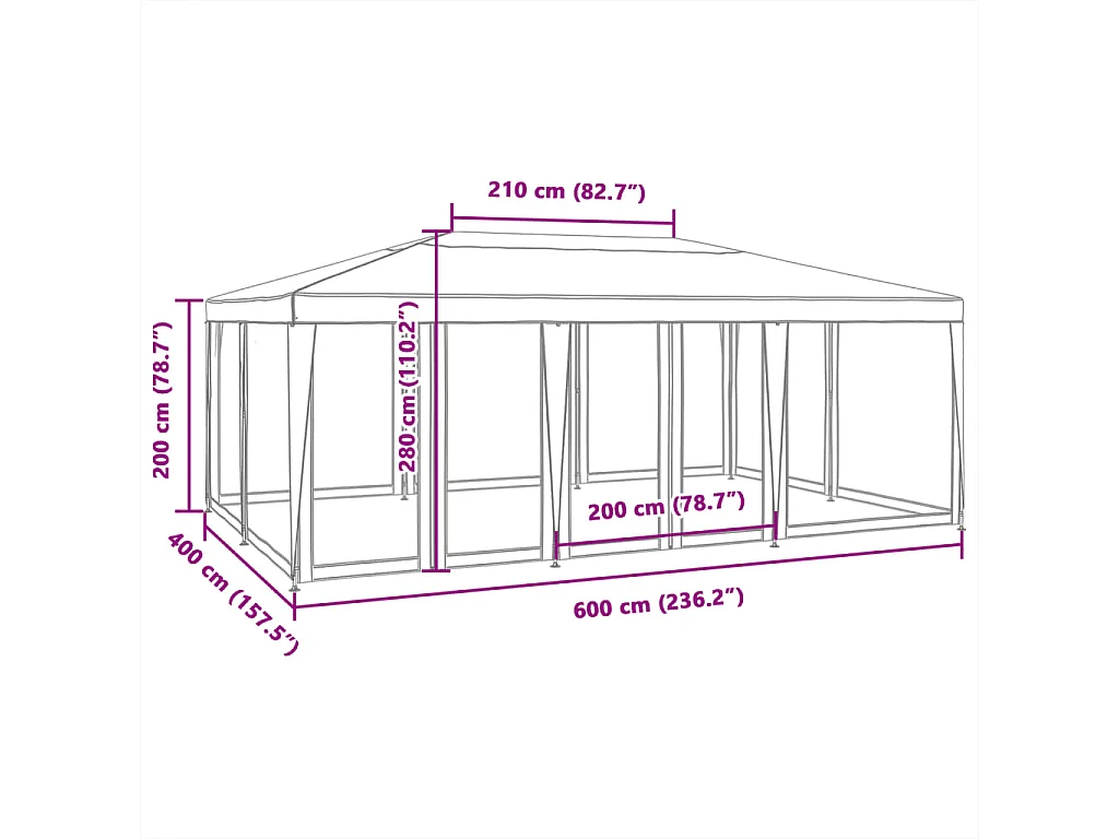 Tente de fête avec 10 parois latérales en maille vert 6x4m PEHD