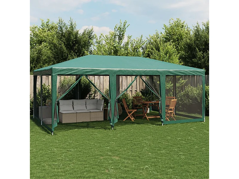 Tente de fête avec 10 parois latérales en maille vert 6x4m PEHD