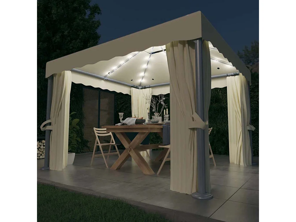 Pergolato e tenda e ghirlanda luminosa a LED 3x3 m Bianco crema