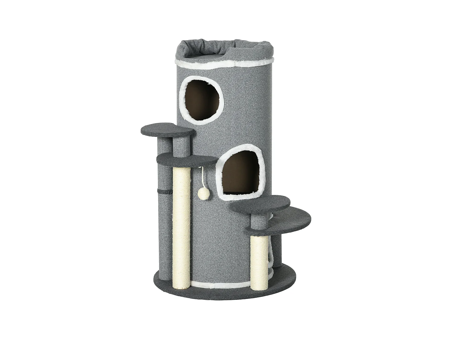 Kattenboom met 4 plateaus, sisal, spaanplaat, grijs (Ø57x99 cm)