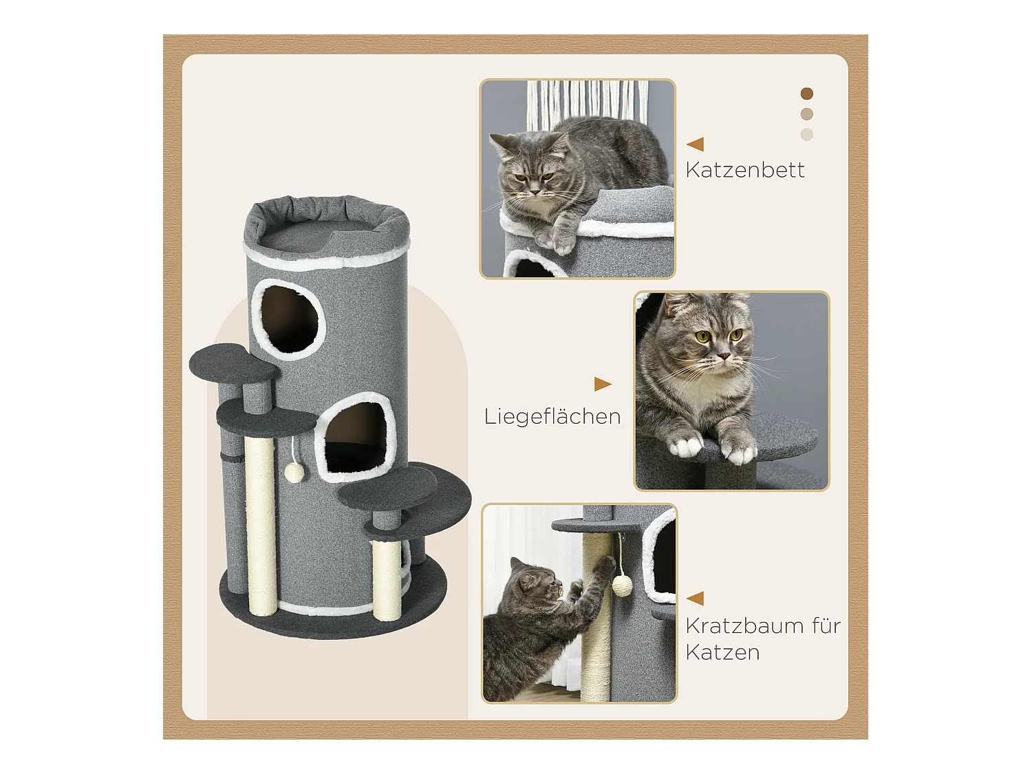 Kattenboom met 4 plateaus, sisal, spaanplaat, grijs (Ø57x99 cm)