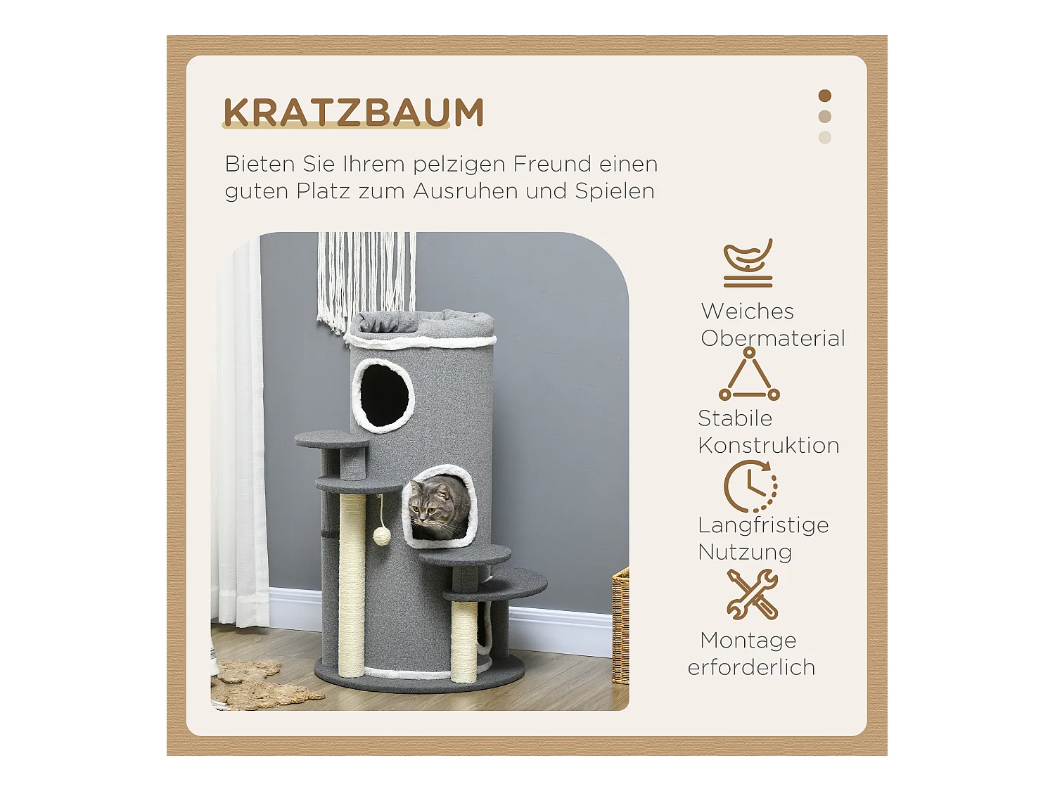Kattenboom met 4 plateaus, sisal, spaanplaat, grijs (Ø57x99 cm)