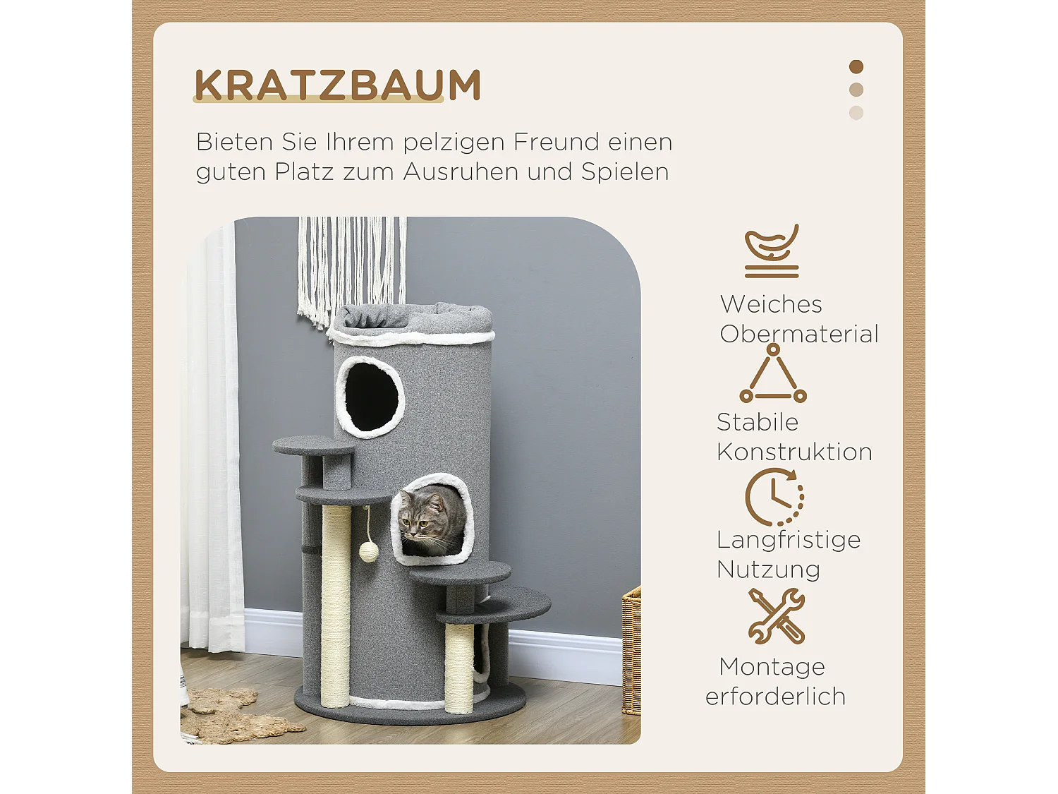 Arbre à chat avec 4 plateformes, sisal, bois aggloméré, gris (Ø57x99 cm)