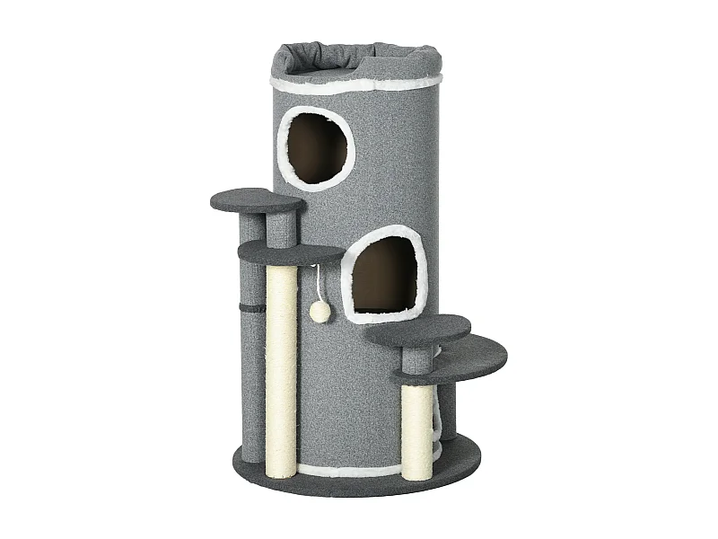 Arbre à chat avec 4 plateformes, sisal, bois aggloméré, gris (Ø57x99 cm)