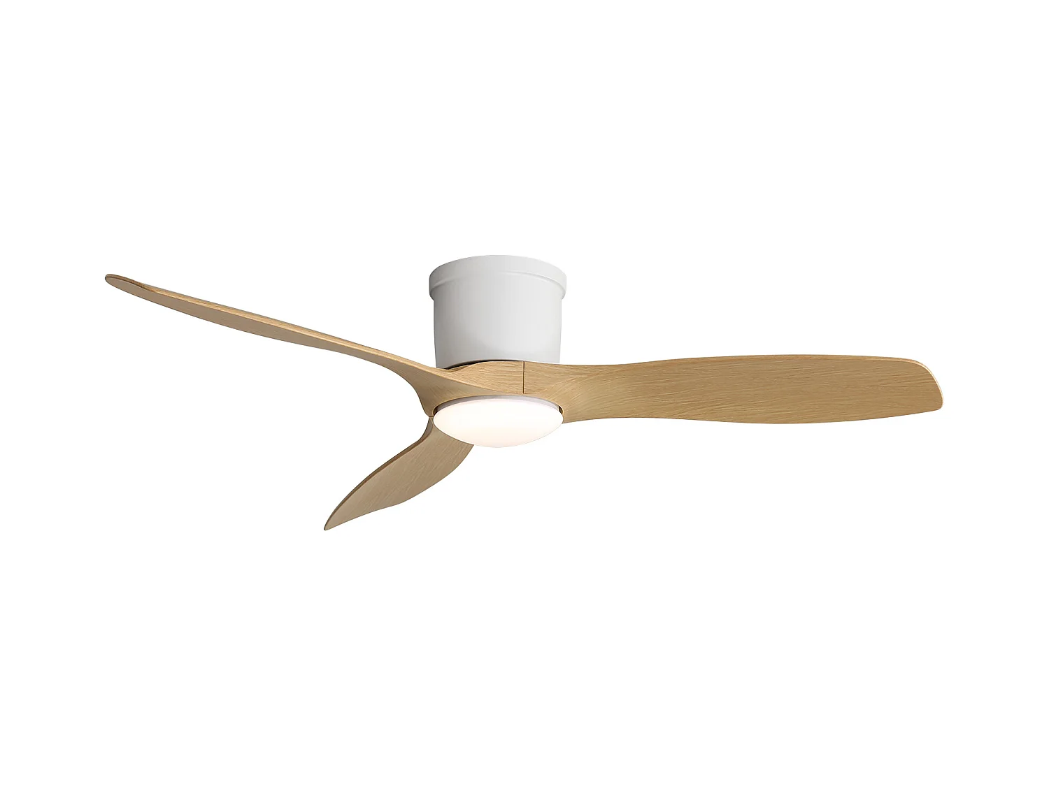 Ventilateur de plafond 52 pouces avec télécommande, 3 pales ABS, moteur DC réversible, éclairage LED dimmable 18W, blanc (132x132x22.86 cm)