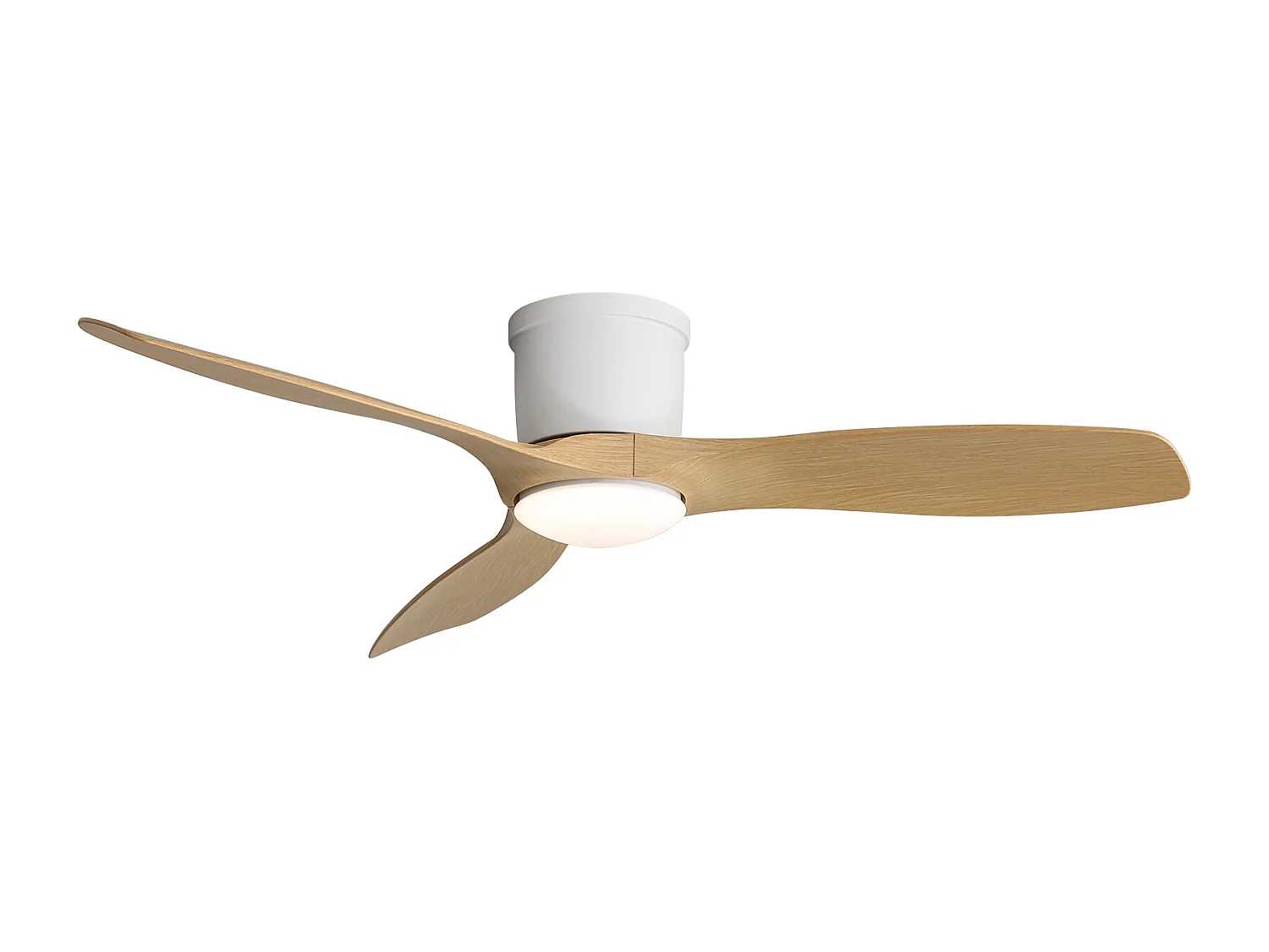 Ventilateur de plafond 52 pouces avec télécommande, 3 pales ABS, moteur DC réversible, éclairage LED dimmable 18W, blanc (132x132x22.86 cm)