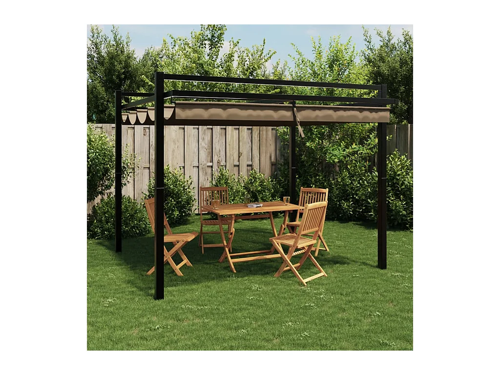 Cenador de jardín con techo retráctil color topo 3x3 m aluminio