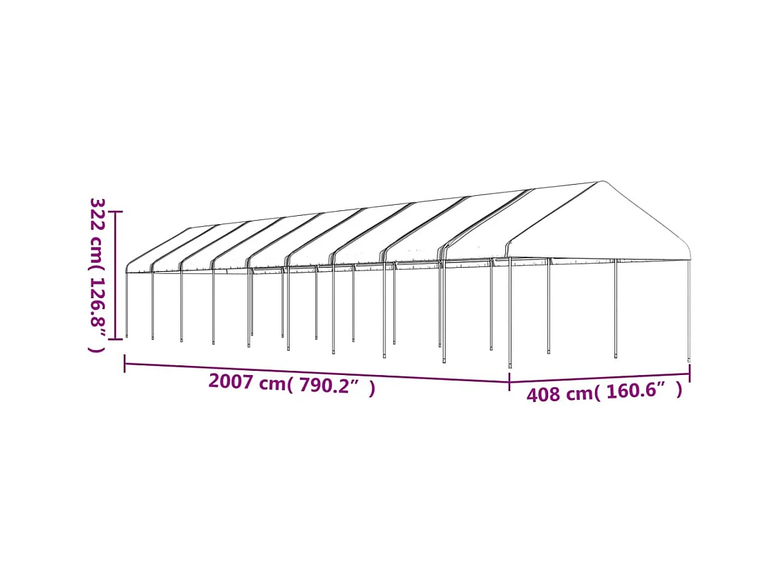 Gazebo con tetto bianco 20,07x4,08x3,22 m in polietilene