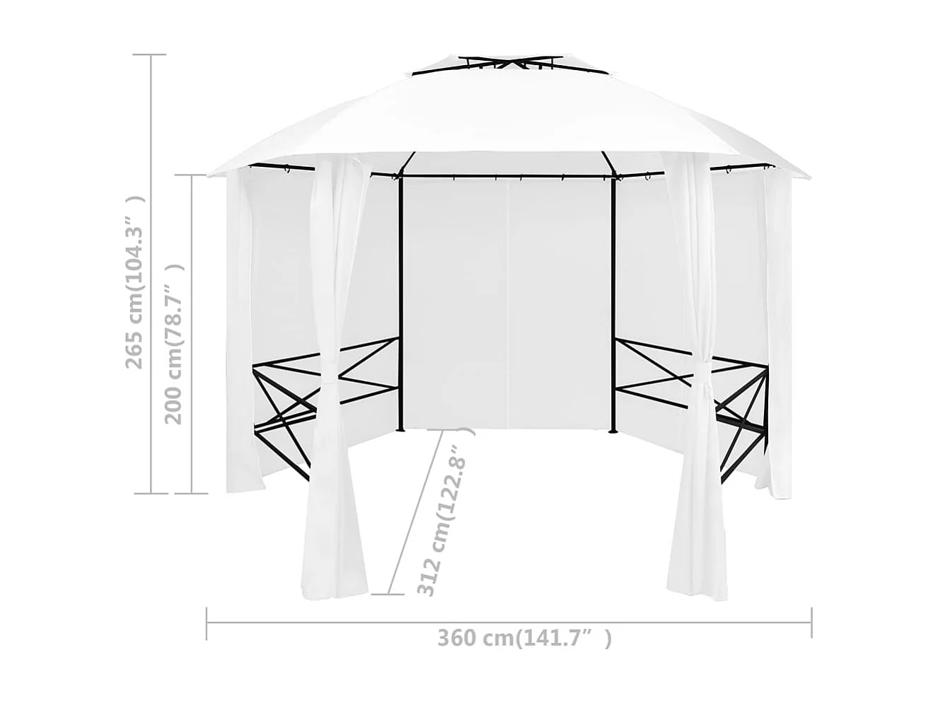Gazebo da giardino con tende 360x312x265 cm Bianco 180 g/m²
