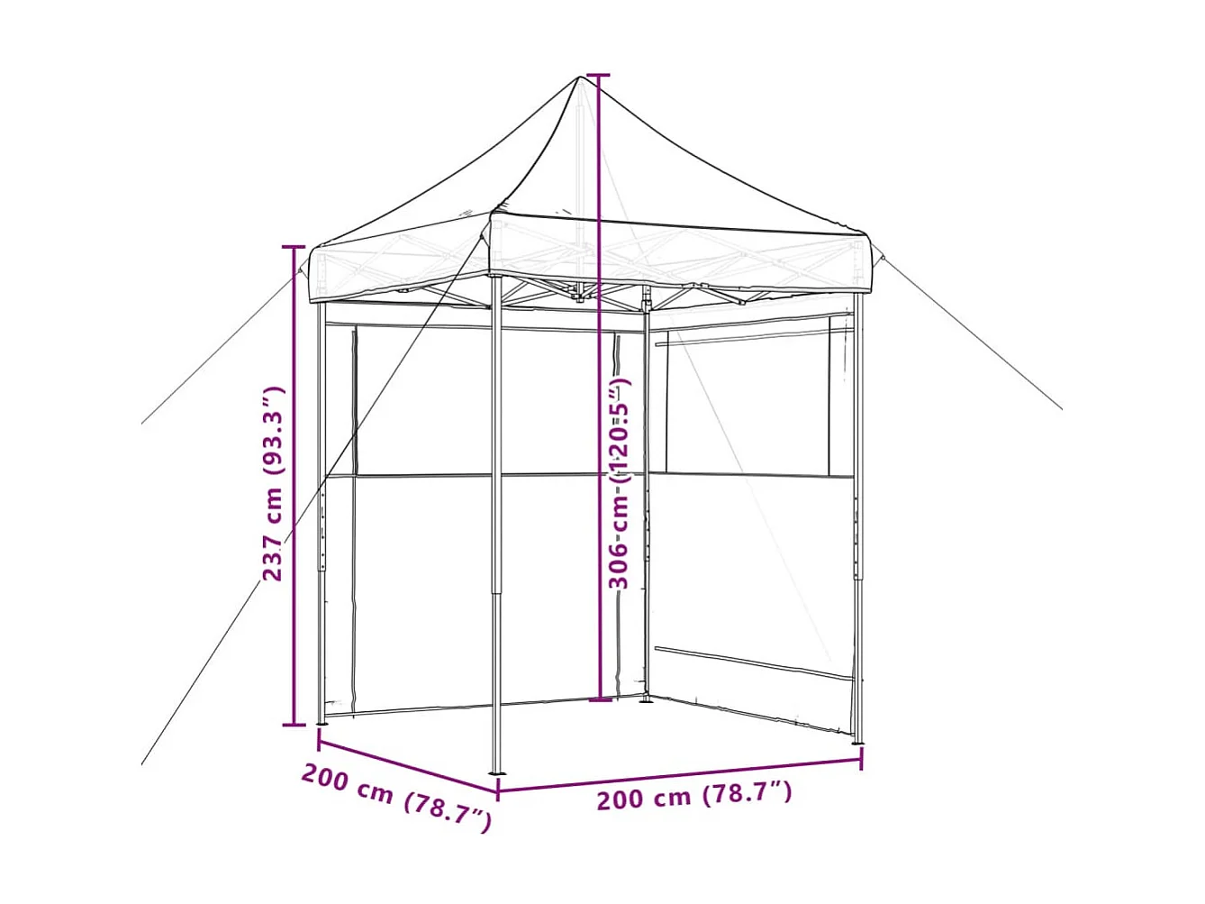 Tenda pieghevole pop-up per ricevimenti con 2 pareti laterali