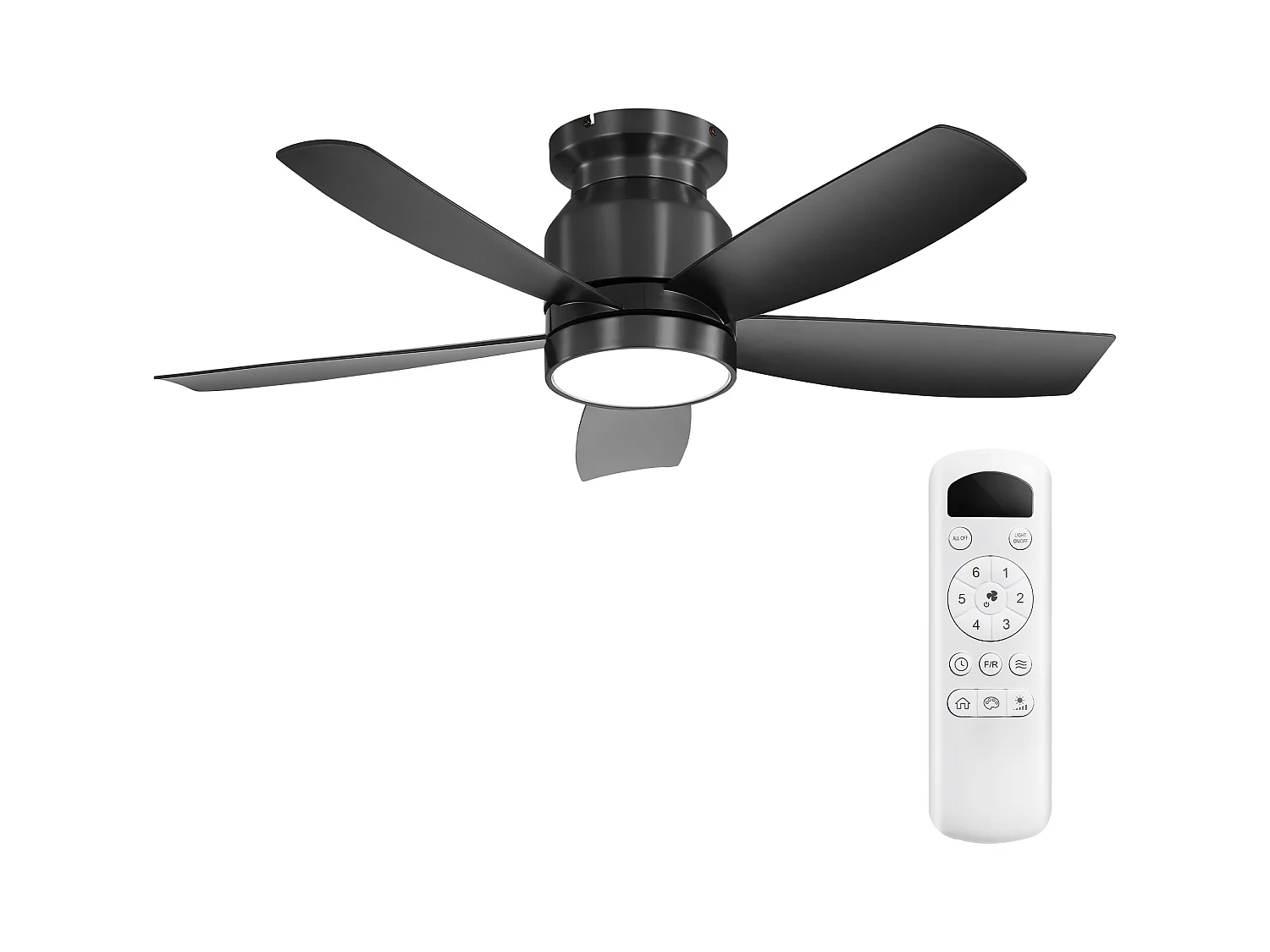 Ventilateur de plafond 42 pouces avec éclairage LED 18W, télécommande, 5 pales ABS, moteur DC réversible, noir (106.68x106.68x23.11 cm)