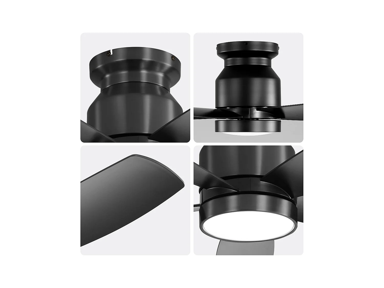 Ventilateur de plafond 42 pouces avec éclairage LED 18W, télécommande, 5 pales ABS, moteur DC réversible, noir (106.68x106.68x23.11 cm)