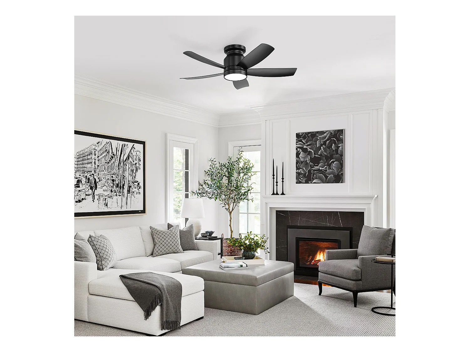 Ventilateur de plafond 42 pouces avec éclairage LED 18W, télécommande, 5 pales ABS, moteur DC réversible, noir (106.68x106.68x23.11 cm)