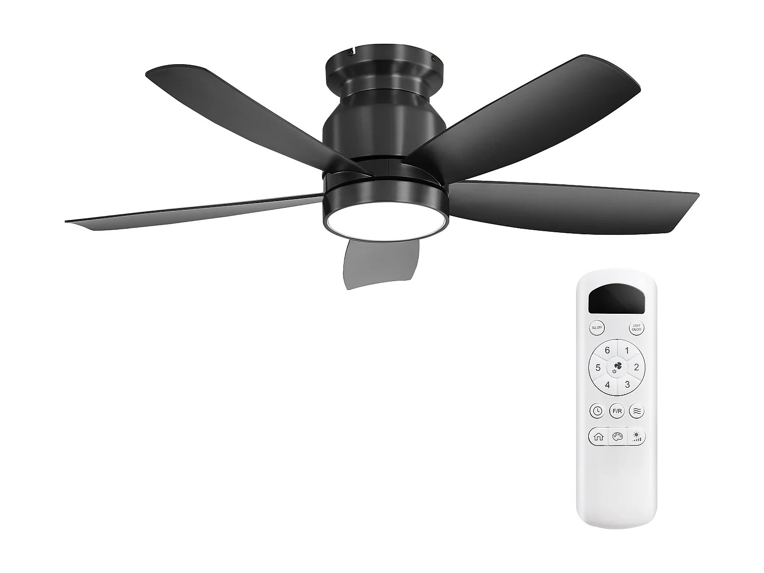 Plafondventilator van 42 inch met 18W LED-verlichting, afstandsbediening, 5 ABS-bladen, omkeerbare DC-motor, zwart (106,68 x 106,68 x 23,11 cm)