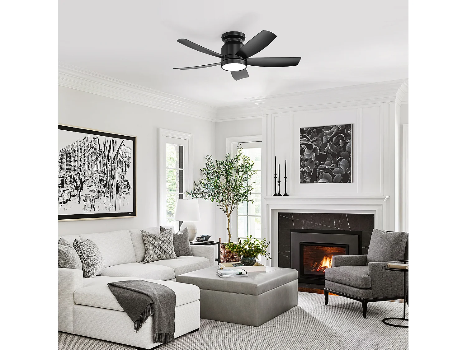 Plafondventilator van 42 inch met 18W LED-verlichting, afstandsbediening, 5 ABS-bladen, omkeerbare DC-motor, zwart (106,68 x 106,68 x 23,11 cm)