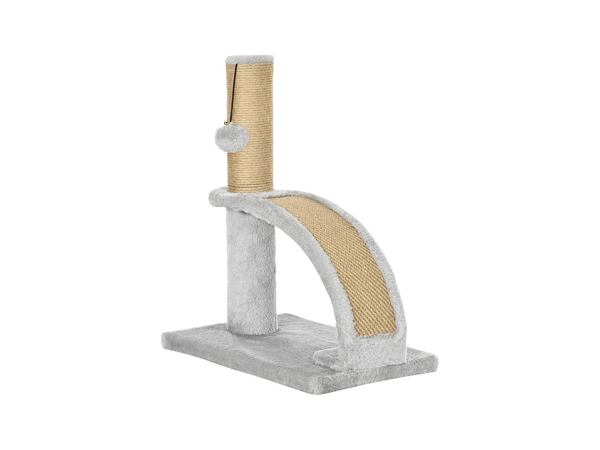 Kattenboom met sisal, platform en speeltje, hout, grijs (34x24x43 cm)