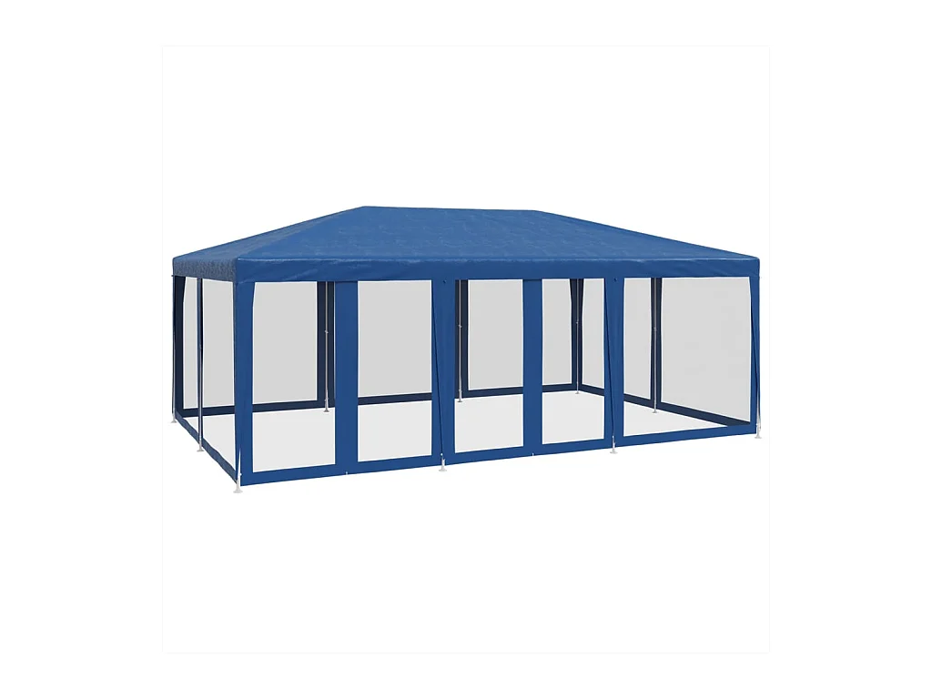 Tente de fête avec 10 parois latérales en maille bleu 6x4m PEHD