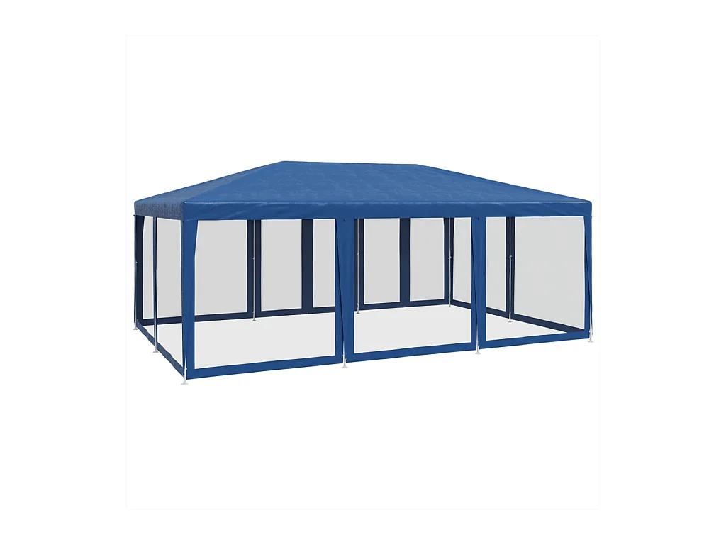 Tente de fête avec 10 parois latérales en maille bleu 6x4m PEHD