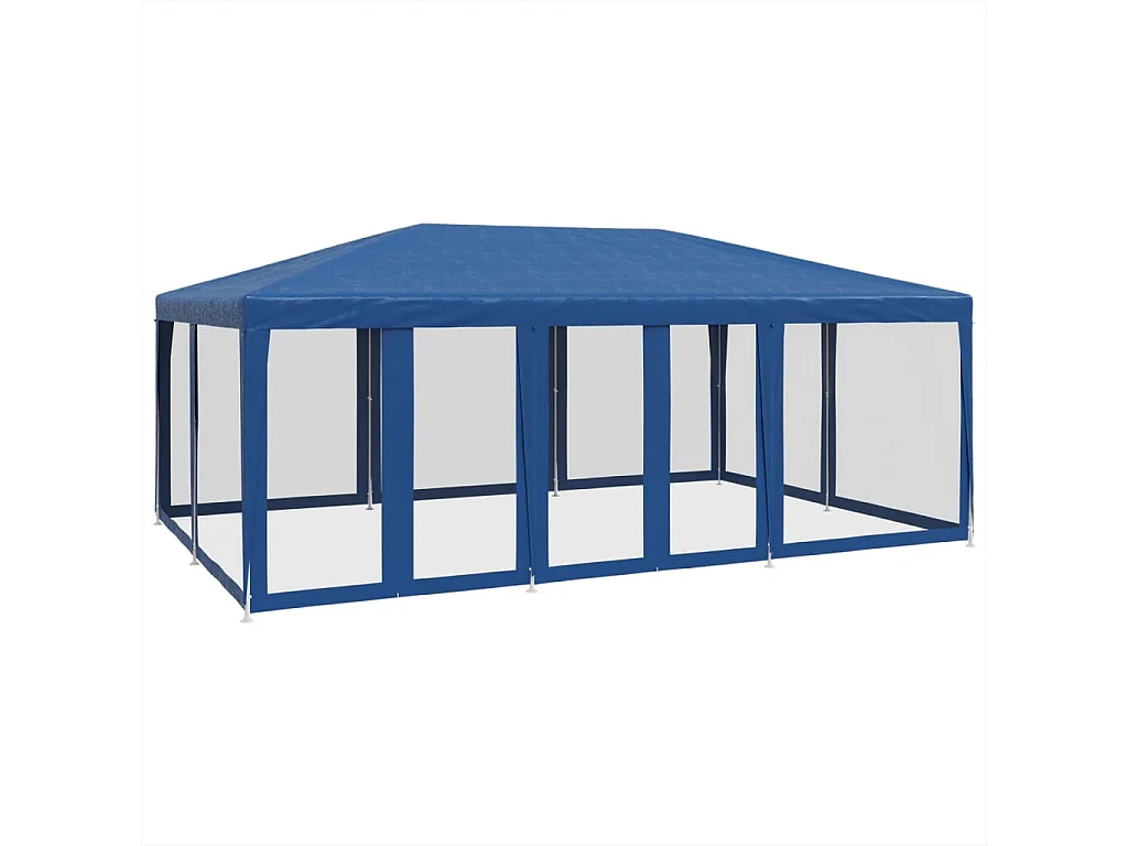 Tente de fête avec 10 parois latérales en maille bleu 6x4m PEHD