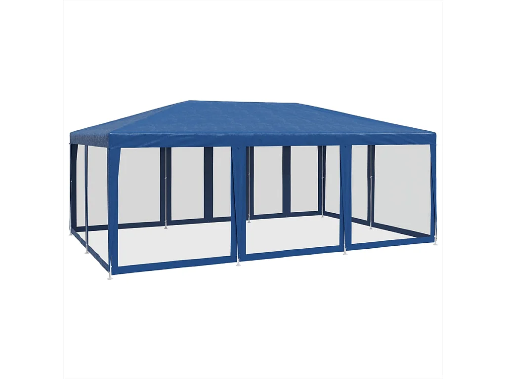 Tente de fête avec 10 parois latérales en maille bleu 6x4m PEHD