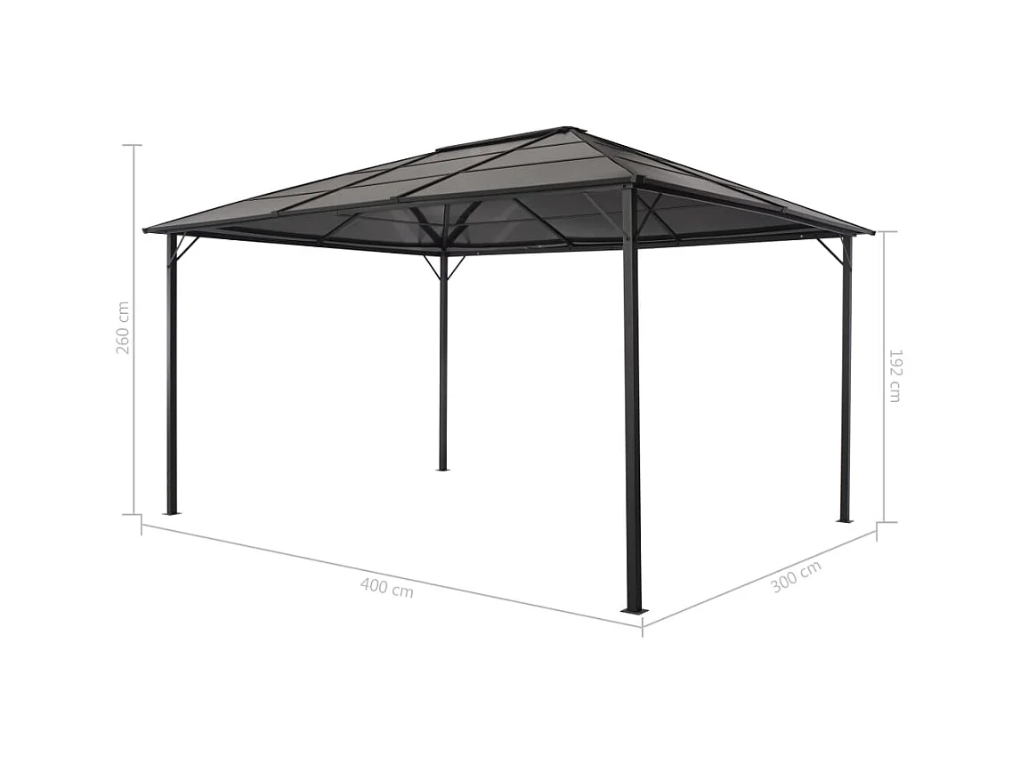 Gazebo met dak Aluminium 4x3x2,6 m Zwart