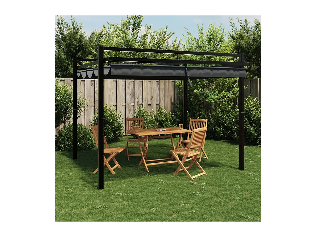Cenador con techo retráctil antracita 3x3 m aluminio
