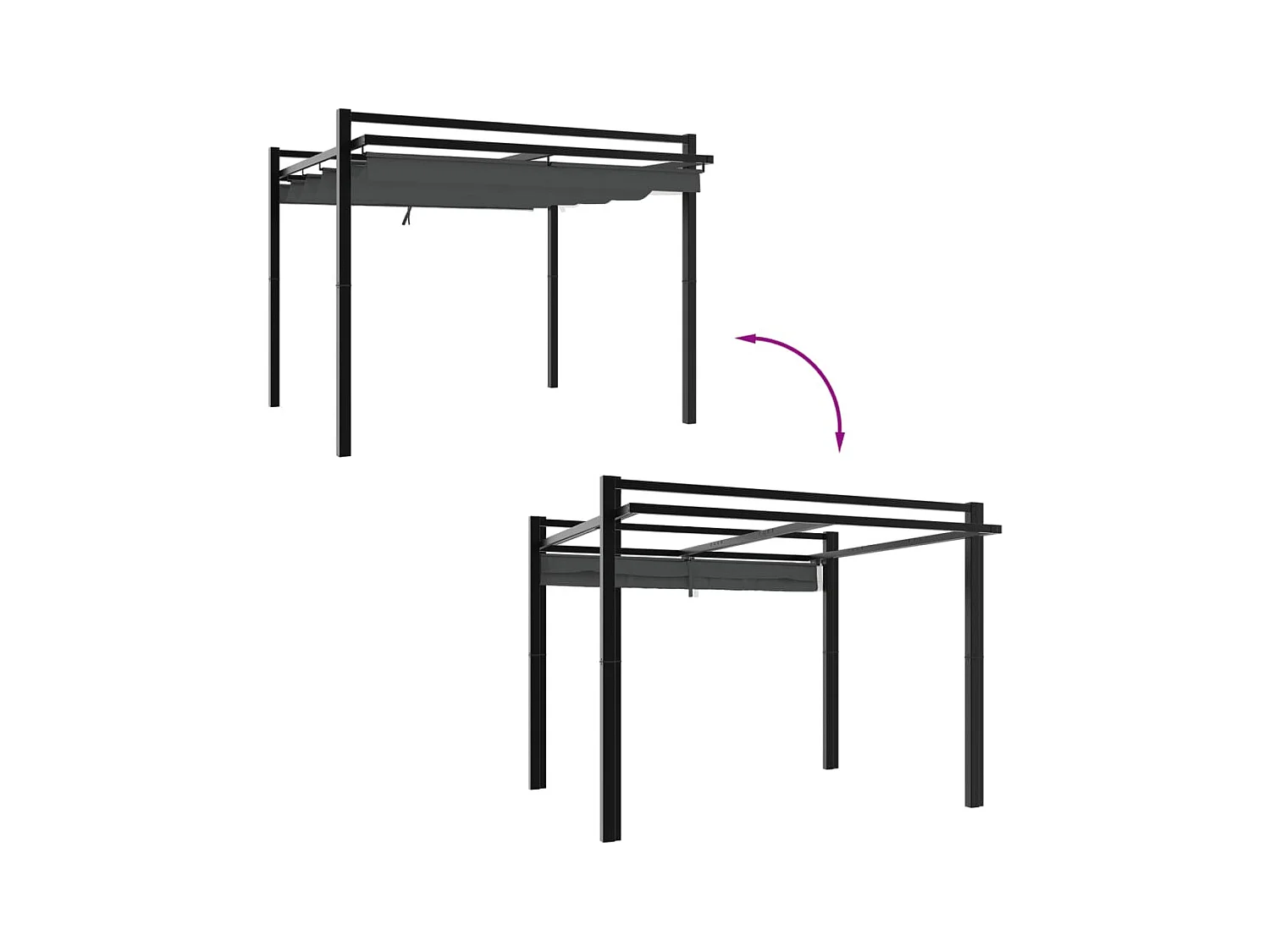 Cenador con techo retráctil antracita 3x3 m aluminio