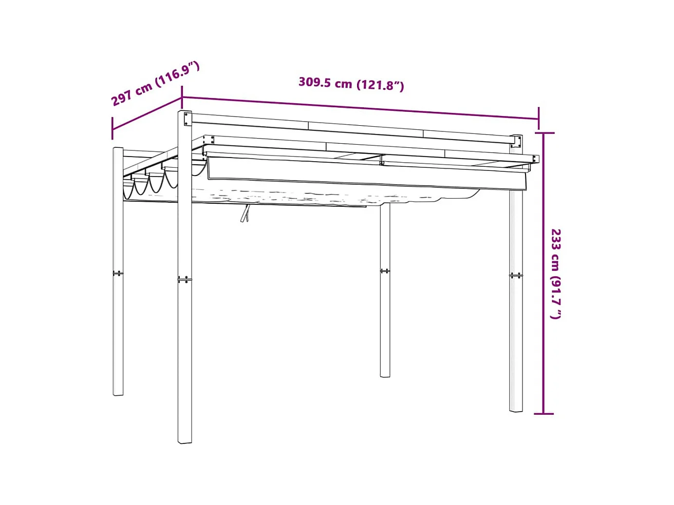 Cenador con techo retráctil antracita 3x3 m aluminio